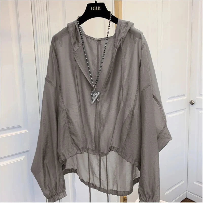 2025 New Ice Silk Thin Sunscreen Coat Women's Jacket Loose Sun Protection Shirt Hooded Top Summer Breathable Lightweight Shirt