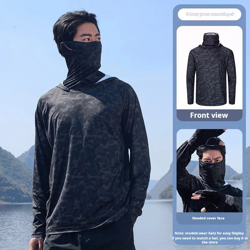 Summer men's and women's loose and casual quick drying ice silk breathable and lightweight fishing and sun protection clothing