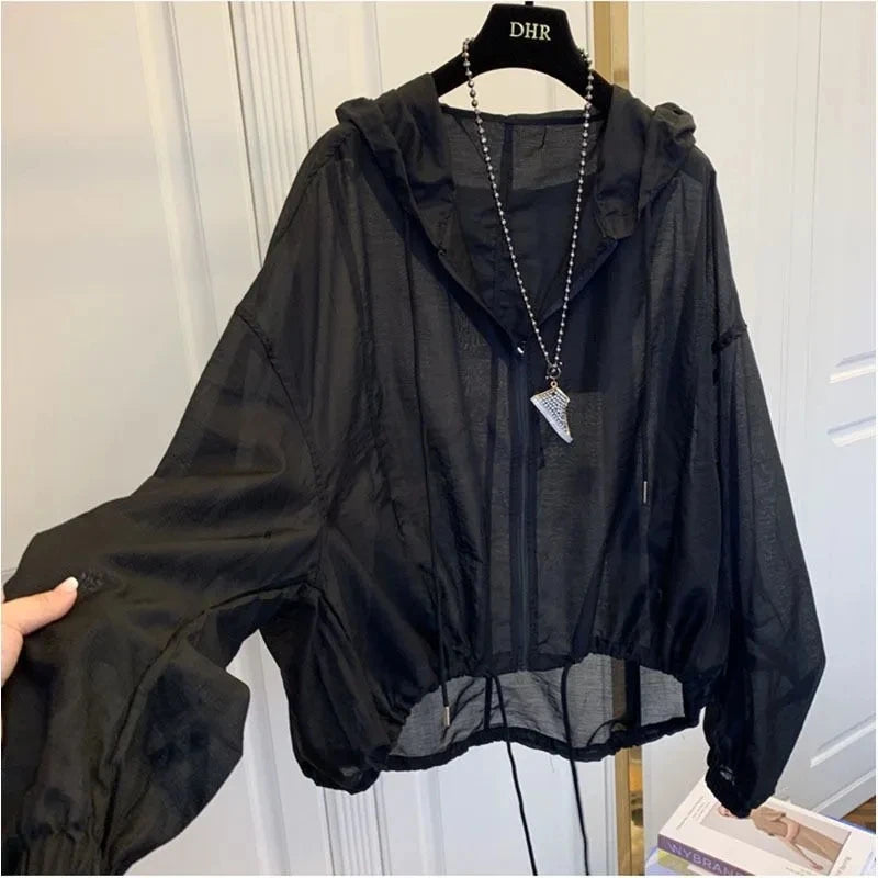 2025 New Ice Silk Thin Sunscreen Coat Women's Jacket Loose Sun Protection Shirt Hooded Top Summer Breathable Lightweight Shirt