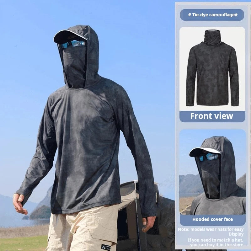Summer men's and women's loose and casual quick drying ice silk breathable and lightweight fishing and sun protection clothing