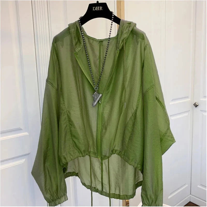 2025 New Ice Silk Thin Sunscreen Coat Women's Jacket Loose Sun Protection Shirt Hooded Top Summer Breathable Lightweight Shirt
