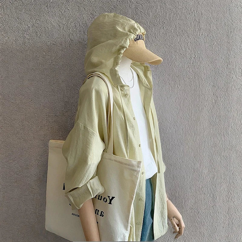 Lightweight Breathable Korean Sle Hooded Sun Protection Open Cardigan Women's Summer Thin Outerwear Commute Cotton Blend Fa...