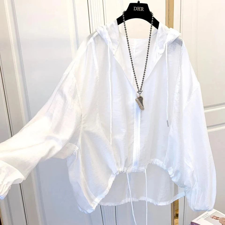 2025 New Ice Silk Thin Sunscreen Coat Women's Jacket Loose Sun Protection Shirt Hooded Top Summer Breathable Lightweight Shirt